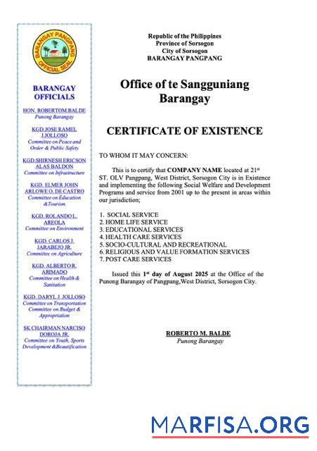 Blank Philippines certificate of existence Word and PDF template